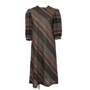Vintage 70s/80s Candy Stripe Balloon Sleeve A-line Shift Dress Size Small